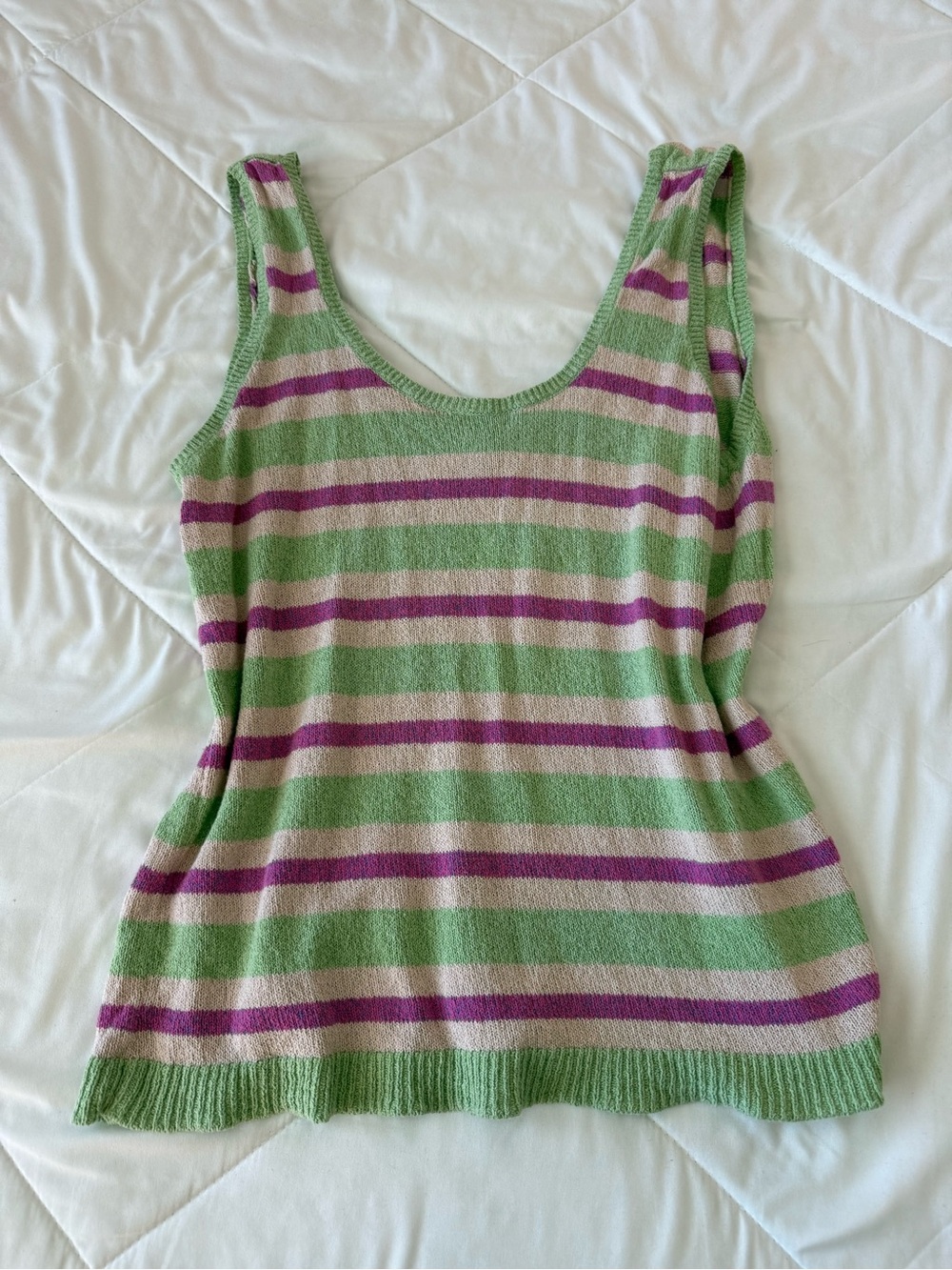 Free People Beach Striped Knit Tank Top in Light Green and Lavender
